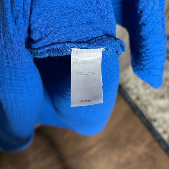 J. Jill Dress Womens Small Petite Midi Kaftan Gauze Roll Up Sleeves Pockets Blue - Picture 4 of 9